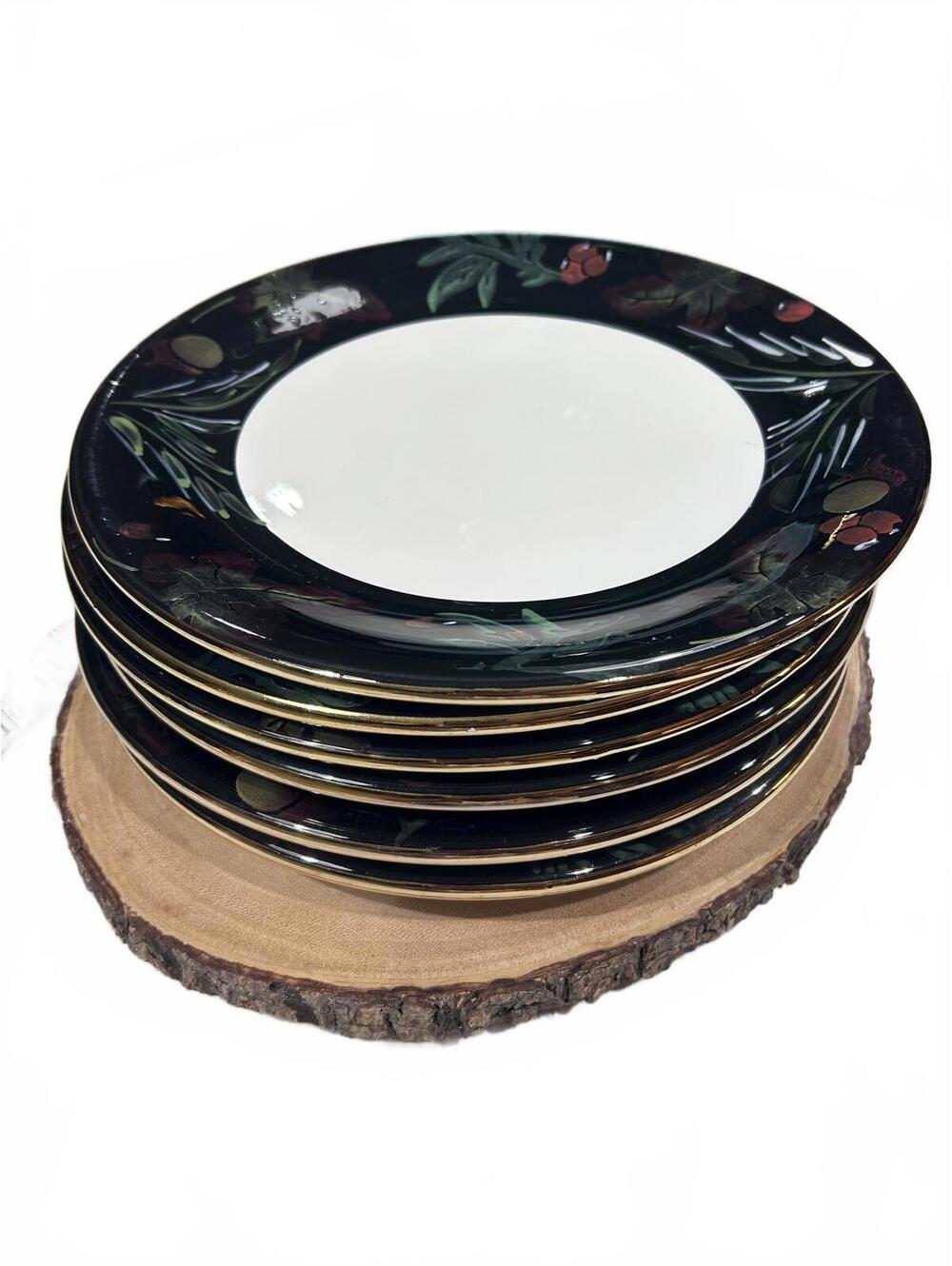 6 VARM Ceramica Venetian Dinner Plates - Made in Italy - Black Floral Fruit - Picture 2 of 9
